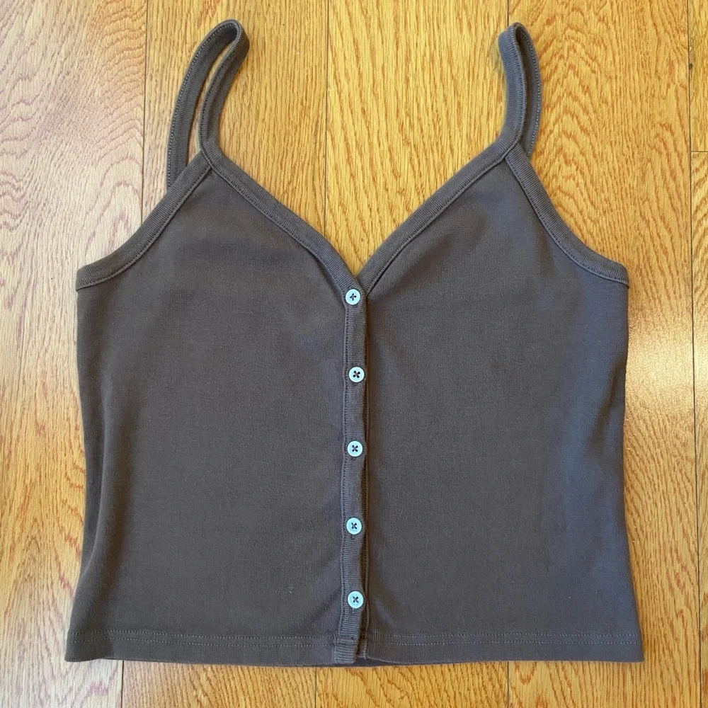 Brandy Melville John Galt Brown Zelly button down Tank Top, one size - Picture 2 of 5